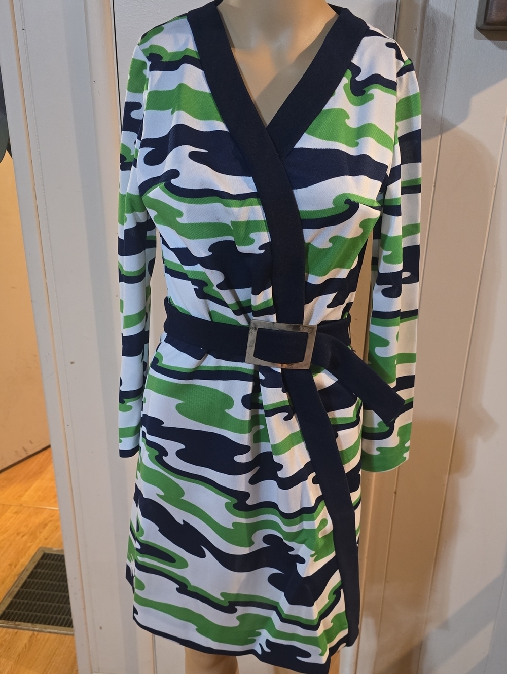 Vintage 70's long-sleeve, faux-wrap R&K Knits dress